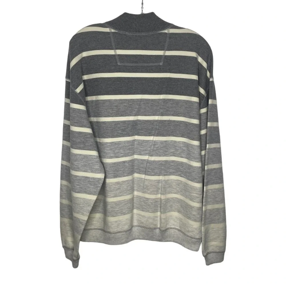 Tommy Bahama Mens Large Grey Striped Quarter Zip Pullover Sweater Cotton Blend